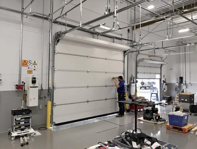 Commercial garage door repair being performed by Bonita Springs Garage Door Repair expert in Bonita Springs