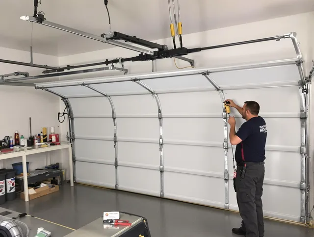 Bonita Springs Garage Door Repair certified technician performing overhead door system repair in Bonita Springs